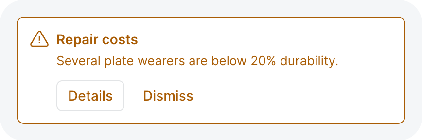 A warning alert with an icon, a title, a message, and two buttons