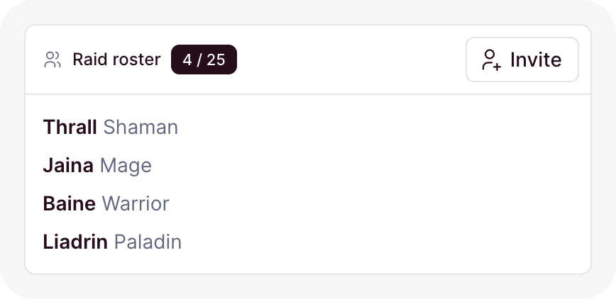 A card header with an icon, a title, a count badge, and an Invite button