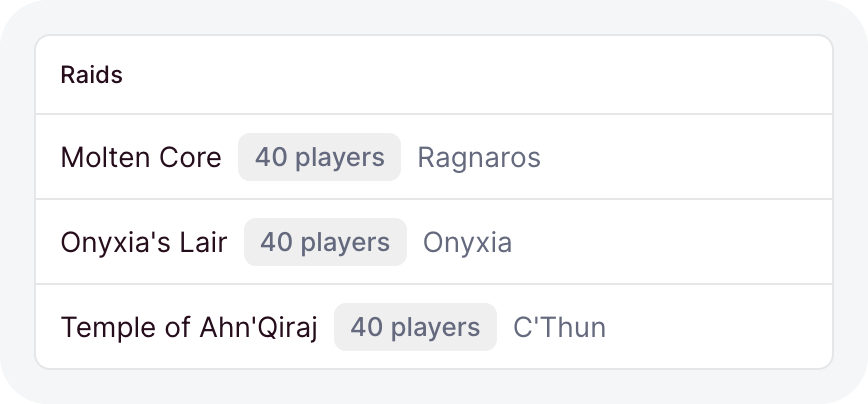 A card listing raids loaded from the API