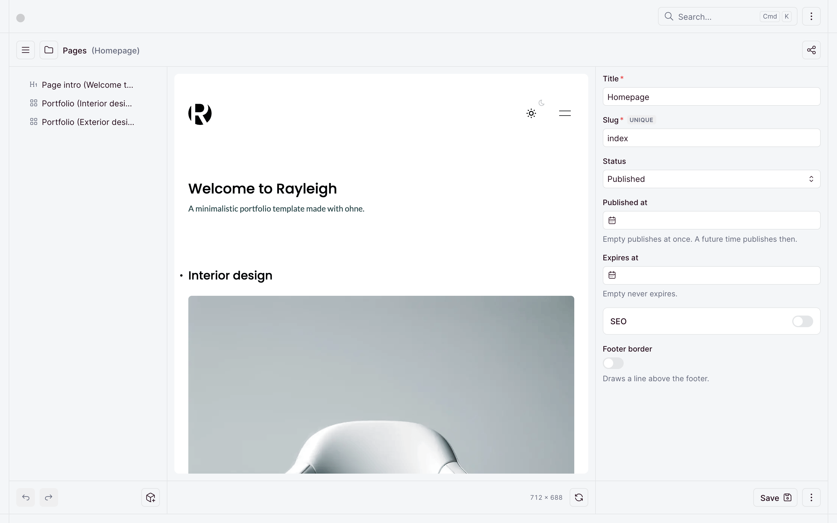 The dashboard's live editor beside the home page
